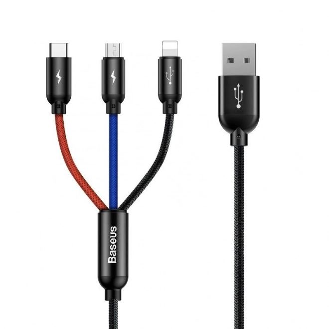 Baseus hurtig USB-kabel 3i1 med stik Type C / Lightning / Micro 3A 1,2M - sort