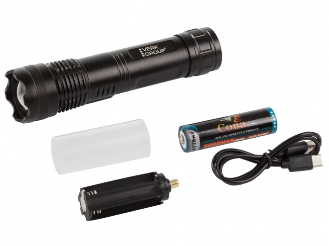 Militær taktisk lommelygte med USB-opladning og zoom-funktion