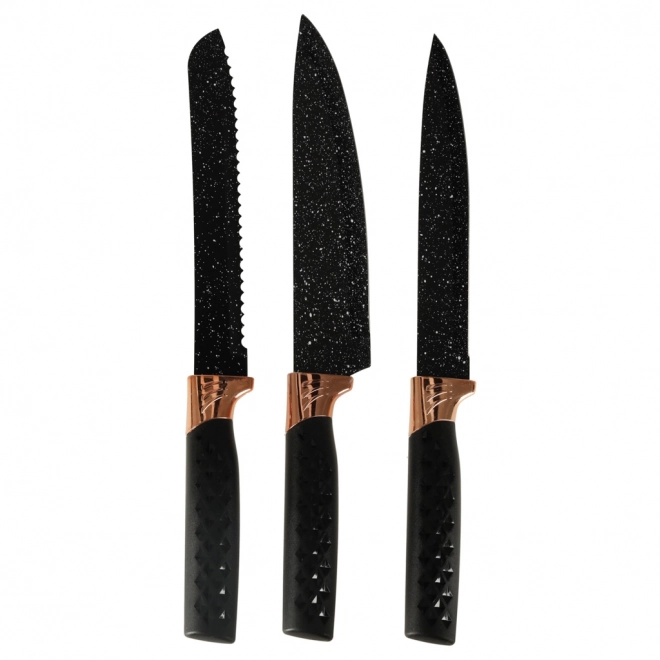 Sæt af køkkenknive og sakse med marmordesign
