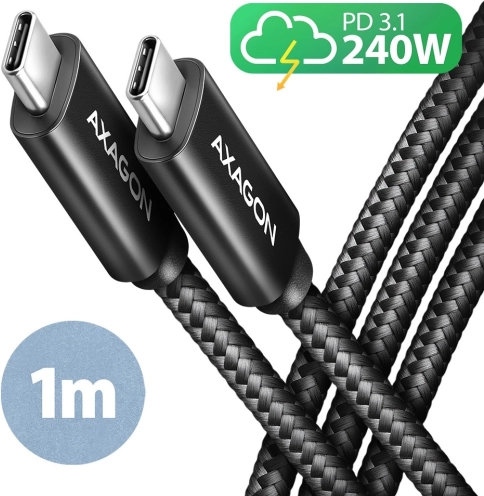 usb‑c kabel 1 m 240 w pd, hurtigopladning 5 a, flettet, alu-stik