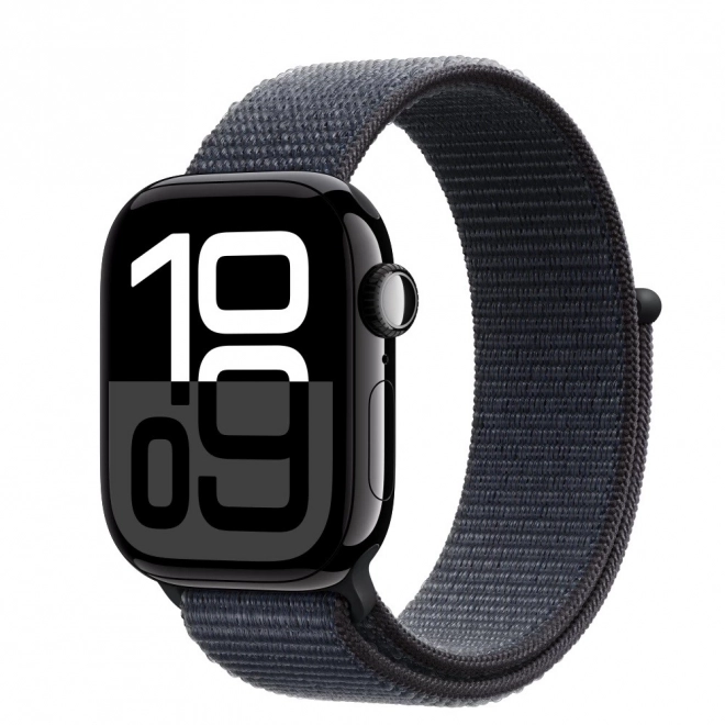Apple Watch Series 10 GPS 42 mm aluminiumsæske i farven onyx med en blækblå sportrem