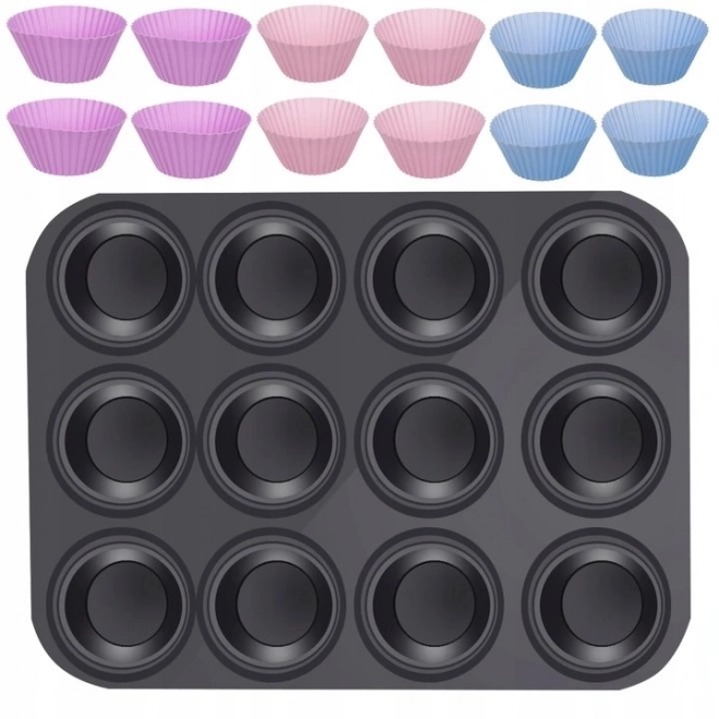 Teflon bageform til muffins med 12 silikoneforme
