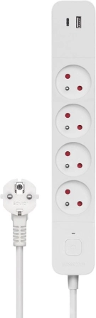 Savio strømliste med fire stikkontakter og USB-porte