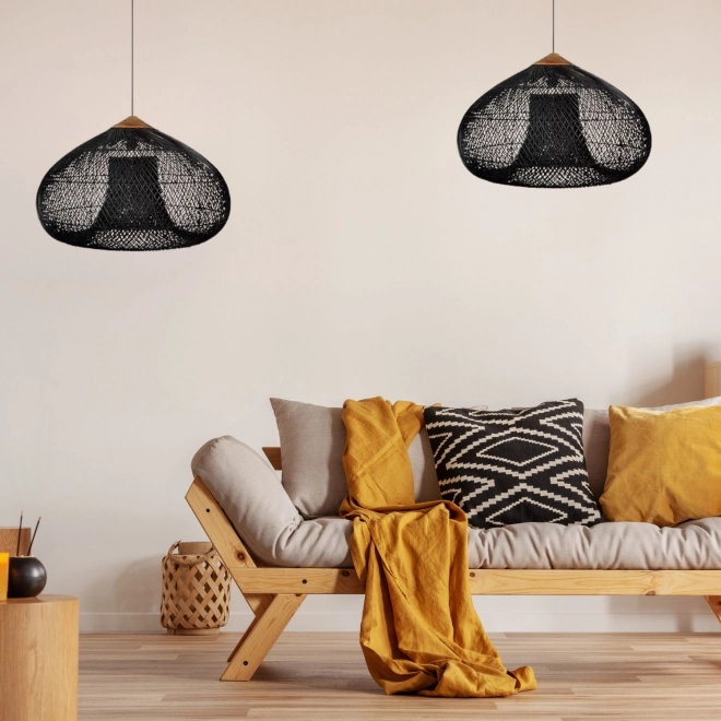 Loftophængt lampe af naturflet - 40 cm - sort