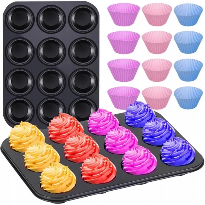 Teflon bageform til muffins med 12 silikoneforme
