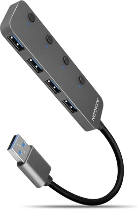 Axagon HUE-MSA metallisk USB-hub 4× USB 3.2 Gen 1 med kontakter, 20 cm kabel