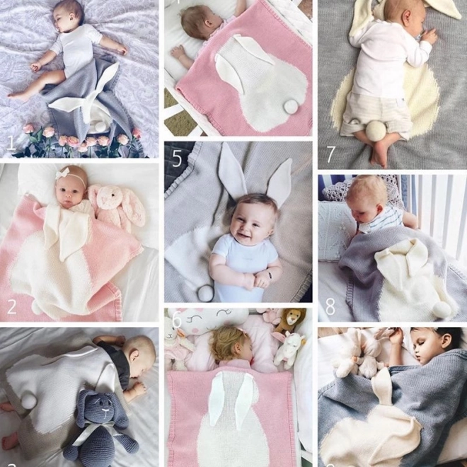 Strikket babytæppe - kanin, mint