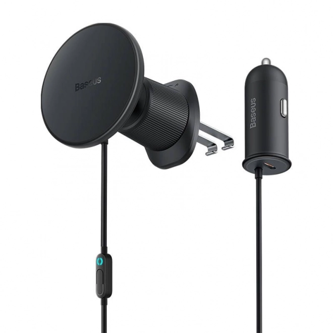 Magnetisk telefonholder til bil Baseus CW01 til ventilationsgitter med USB-C biloplader, 15W + 25W (sort)