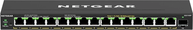 Uadministreret gigabit PoE+ switch NETGEAR med 16 porte