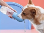 Bærbar vandflaske til hund og kat med integreret skål 350 ml