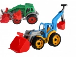 Plasttraktor – gravemaskine med skovl, grøn