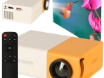 Mini-projektor med LED og TFT LCD, 24–60 tommer, HDMI/USB, 1080p-understøttelse – hvid‑orange