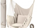 Hængende brasiliansk stol til hjem og have, beige, 2 puder