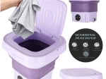 Sammenklappelig mini rejsevaskemaskine 8 l lilla