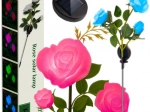 Solcelledrevet have-lampe rose LED, 3 kunstige blomster