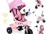 Pink børne trehjulet klapvogn med drejbart sæde og styrestang ecotoys