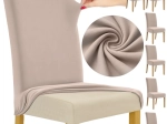 Stolestolsbetræk RUHHY - sæt med 6 stk beige elastisk velour