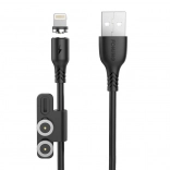 Magnetisk opladningskabel 3-i-1 FONENG X62, USB til USB‑C / Lightning / Micro USB, 2,4 A, 1 m, sort