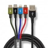Universal opladerkabel 4-i-1 med USB‑C, micro USB og Lightning, 1,2 m, iBOX