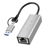 Adapter USB‑A/USB‑C til 2,5G Ethernet, grå