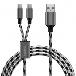 Flettet USB 2.0‑kabel USB‑A til Micro USB + USB‑C 1,2 m
