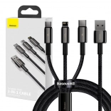 Baseus Tungsten Gold 3‑i‑1 opladnings- og datakabel USB til Lightning / USB‑C / micro USB, 3,5 A, 1,5 m (sort)