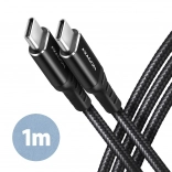 USB-C til USB-C kabel 1 m, Power Delivery 60 W, 3 A, sort