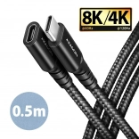 AXAGON USB‑C til USB‑C forlængerkabel 0,5 m, 20 Gbps, 240 W, flettet, sort