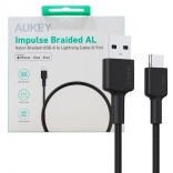 AUKEY USB-C til USB-A kabel 0,9 m, 60 W PD, flettet nylon, sort