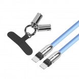 Blåt USB‑C kabel 2‑i‑1 med halsrem 1 m