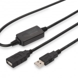 Aktiv USB 2.0 forlængerkabel USB‑A (han) til USB‑A (hun) 10 m, sort